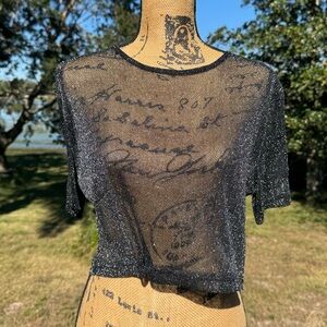 NWOT Shein Dazy Sparkle Shimmer Sheer Crop Top Black Size XL